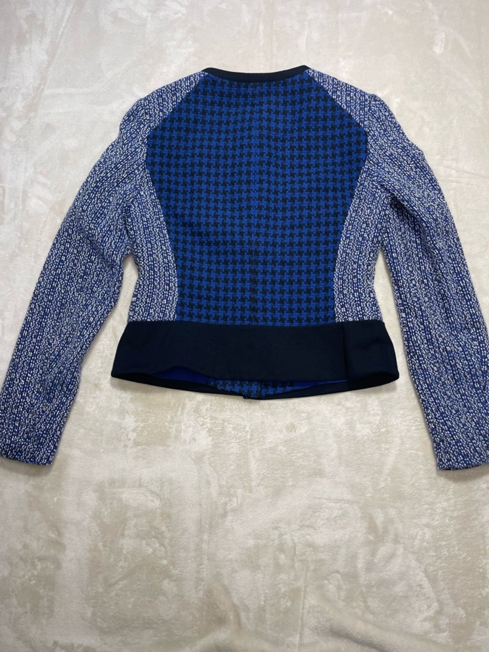 Ann Taylor Blue Houndstooth Tweed Crop Jacket Blazer Size 2 - Picture 4 of 6
